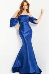 Jovani 23398 Drape Sleeve Off Shoulder Formal Dress In Blue