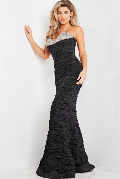 Jovani 23546 Strapless Ruched Bodice Long Formal Prom Dress In Black