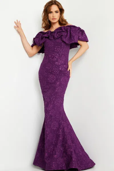 Jovani 23847 Long Fitted Ruffle Mermaid Formal Dress In Purple