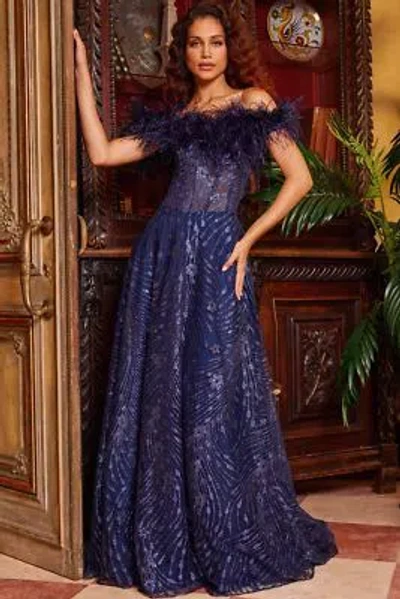 Pre-owned Jovani 23884 Evening Dress Lowest Price Guarantee Authentic In Navy