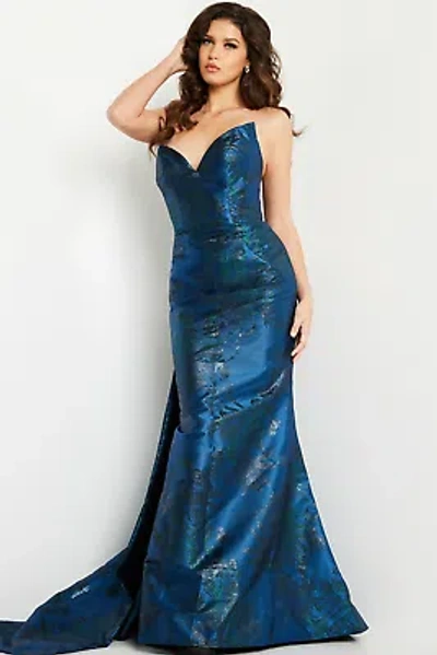 Pre-owned Jovani 23898 Evening Dress Lowest Price Guarantee Authentic In Navy