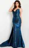 Jovani 23898 Strapless Back Bow V Neck Formal Dress In Blue