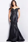 Jovani 23928 Long Beaded Print Formal Dress In Black