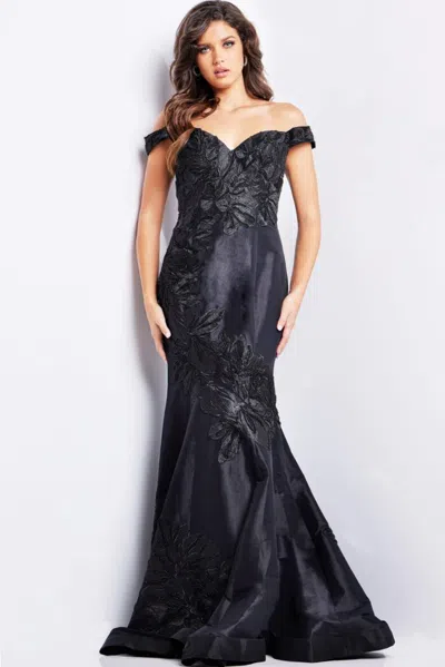 Jovani 23928 Long Beaded Print Formal Dress In Black