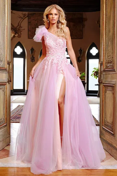 Jovani 23951 One Shoulder Multi Hight Slit Long Prom Gown In Pink