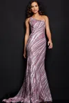 Jovani 24031 Long Sequin Pattern Formal Mermaid Prom Dress In Purple