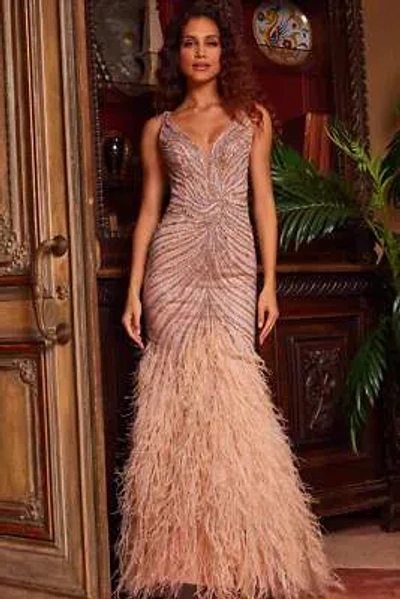 Pre-owned Jovani 24058 Evening Dress Lowest Price Guarantee Authentic In Champagne