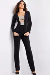 Jovani 24119 Beaded Long Metallic Formal Pant Suit In Black
