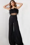 Jovani 24144 Long Feather Formal Jumpsuit In Black