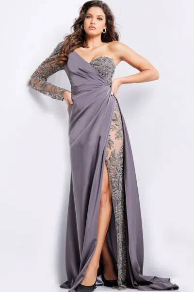 Jovani 24593 Long Sequin Beaded Evening Formal Dress In Gray
