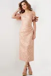 Jovani 25667 A Line Printed Formal Tea Length Evening Dress In Pink