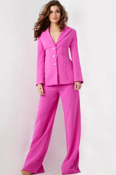 Jovani 25834 Long Beaded Wide Leg Formal Two Piece Pant Suit In Pink
