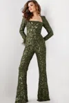Jovani 25904 Long Beaded Sequin Formal Jumpsuit In Green