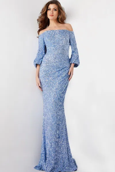 Jovani 25949 Long Evening Mermaid Sequin Formal Dress In Blue