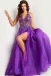 Jovani 25964 Halter A Line High Slit Prom Dress In Purple