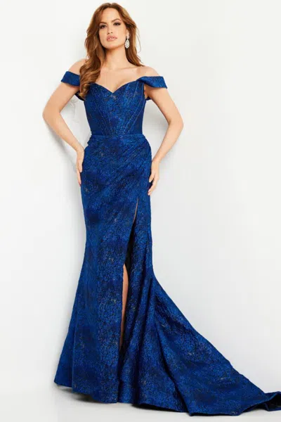 Jovani 26017 Long Mermaid High Slit Formal Dress In Blue