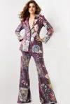 Jovani 26034 Sequin Long Floral Print Formal Pant Suit In Purple