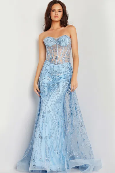 Jovani 26113 Corset Bodice Overskirt Long Formal Prom Dress In Blue