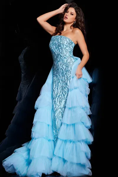 Jovani 26119 Layered Overskirt Long Formal Prom Dress In Blue
