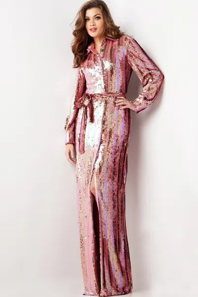 Jovani 26136 Sequin Long Sleeve Formal Evening Dress In Multi