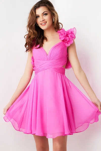 Jovani 26139 A Line Ruffle Short Cocktail Dress In Pink