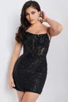 Jovani 26183 Short Fitted Glitter Homecoming Cocktail Dress In Black