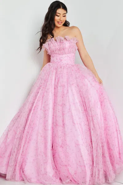 Jovani 26209 Glitter Long Ball Gown Printed Prom Dress In Pink