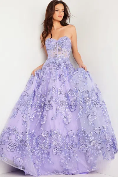 Jovani 26223 Long Ball Gown Beaded Sequin Prom Dress In Purple