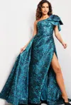 Jovani 26254 Long Metallic Formal High Slit Evening Dress In Blue