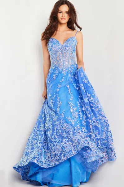Jovani 29072 A Line Long Formal Prom Dress In Blue