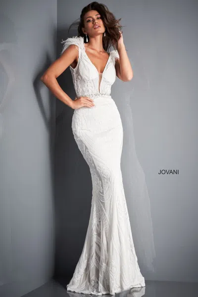 Jovani 3180 Long Pattern Sequin Wedding Dress In White
