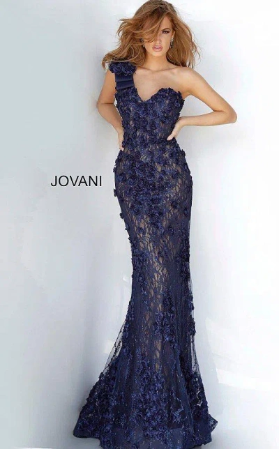 Jovani 3375 One Shoulder Long Formal Gown In Blue