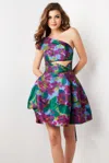 Jovani 34408 Short Printed A Line Cocktail Dress In Multi