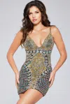 Jovani 36392 Short V Neck Sequin Beaded Cocktail Dress In Multi