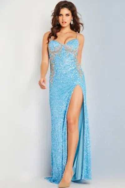 Pre-owned Jovani 36512 Evening Dress Lowest Price Guarantee Authentic In Blue/silver