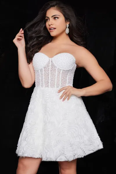 Jovani 36578 Sequin Short Corset Cocktail Dress In White