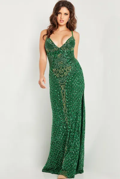 Jovani 36643 Long Formal Beaded Evening Prom Dress In Green