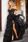 Jovani 36687 Long Off Shoulder Formal High Slit Prom Dress In Black