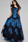 Jovani 36717 Long A Line Formal Floral Printed Evening Dress In Black