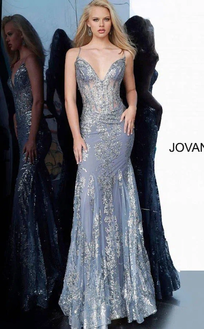 Jovani 3675 Prom Long Spaghetti Straps Mermaid Gown Ink In Black