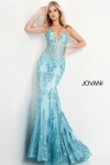 Jovani 3675 Prom Long Spaghetti Straps Mermaid Gown Turquoise In Blue