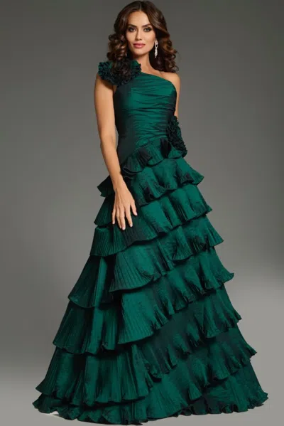 Jovani 37065 Ruffle Long With Floral Formal Evening Dress In Green