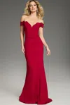 Jovani 37147 Beaded Long Scalloped Neckline Formal Dress In Red