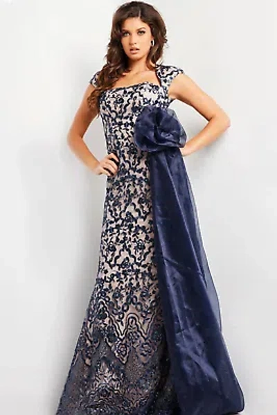 Pre-owned Jovani 37203 Evening Dress Lowest Price Guarantee Authentic In Navy/nude