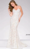 Jovani 37334 Prom Long Strapless Formal Lace Dress In White