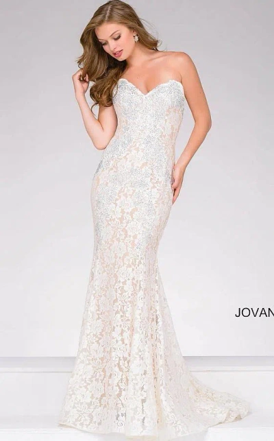 Jovani 37334 Prom Long Strapless Formal Lace Dress In White
