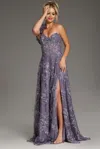 Jovani 37353 Long Formal A-line Floral Embroidery Evening Dress In Purple