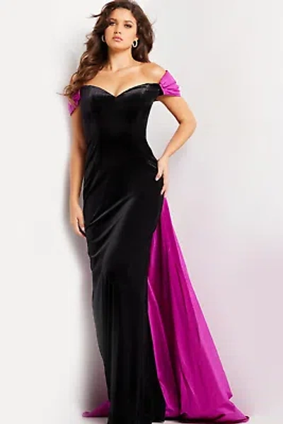 Pre-owned Jovani 37375 Evening Dress Lowest Price Guarantee Authentic In Black/fushcia