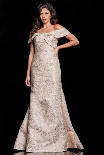 Jovani 37394 Pleated Long Mermaid Evening Formal Dress In Gold