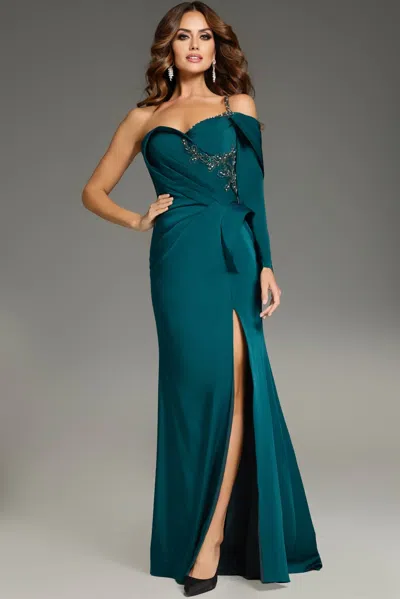 Jovani 37566 Fitted Long Formal Beaded Evening Dress In Green
